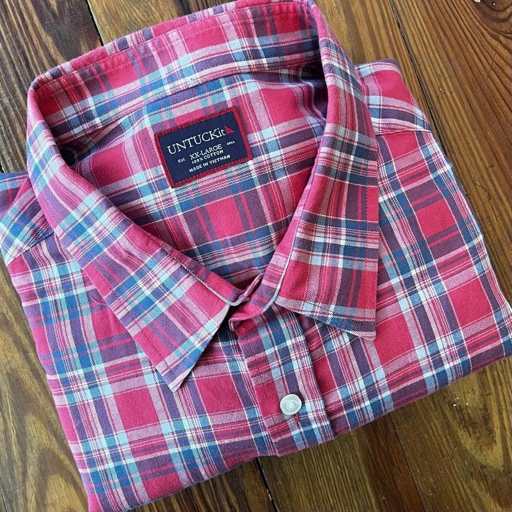 Untuckit Ojai Shirt Men's XXL Red Plaid Long Sleeve Button Down Fall 2017